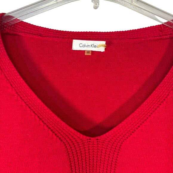 Calvin Klein Womens 2X Red V-Neck Sweater - Picture 2 of 6